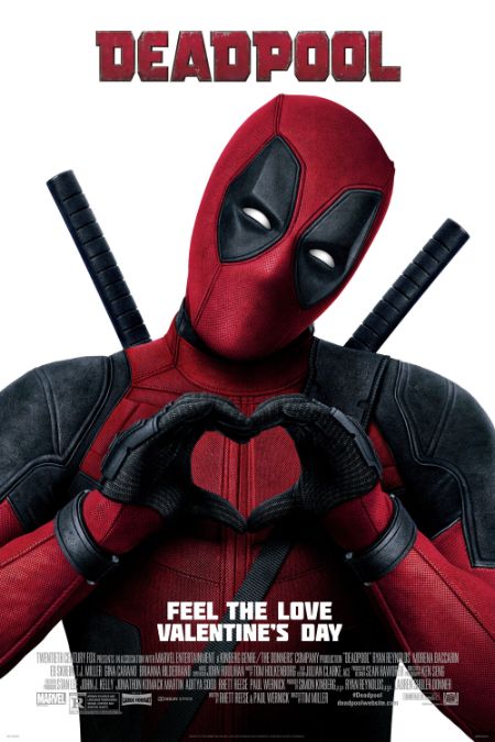 Deadpool giving a heart sign pose